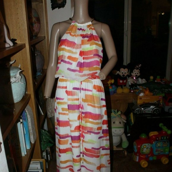 Vince Camuto chiffon maxi halter dress 8 EUC - Picture 1 of 10